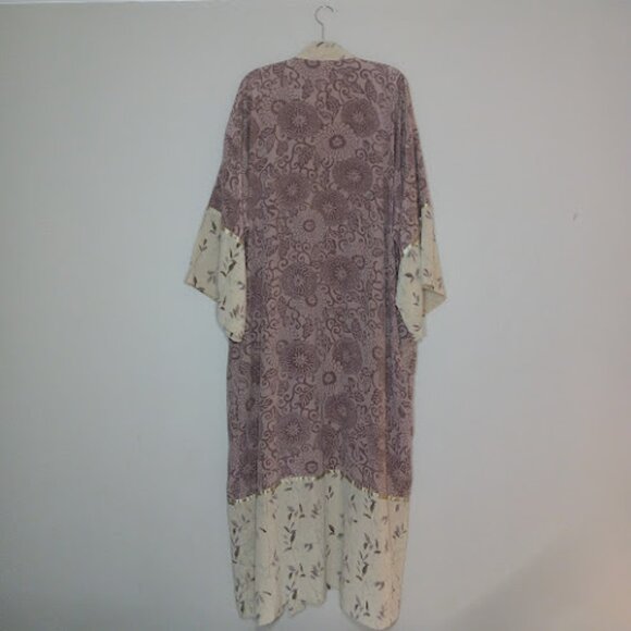 SOFT SURROUNDINGS Silk Open Front House Robe Floral Kimono Duster Boho Cover Up - Picture 2 of 13